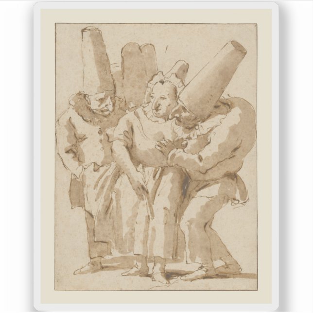 Sticker G.B. Tiepolo - Punchinellos approchant une femme (Devant)