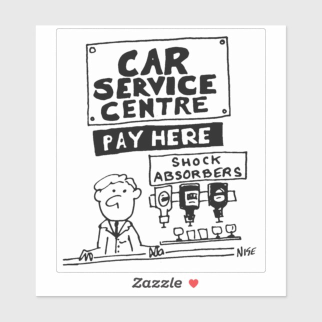 Sticker Garage Payment Desk a Shock Absorbers Cartoon. (Feuille)