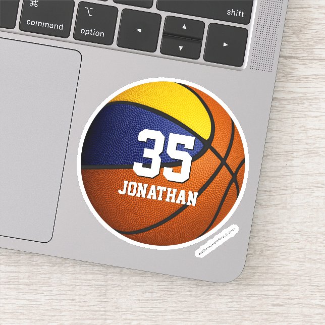 Sticker garçons bleu or équipe couleurs basketball (Détail)