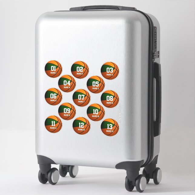 Sticker garçons filles green orange basket-ball ensemble d (Sur valise)