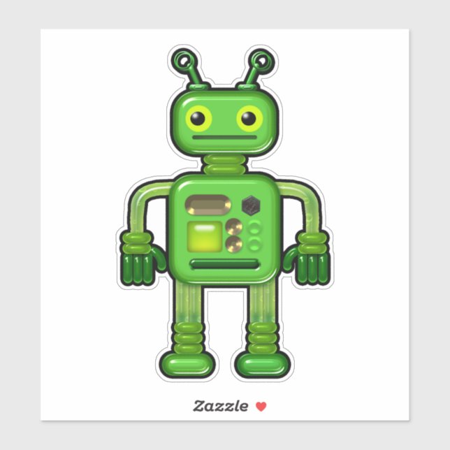 Sticker Gary le robot vert mignonne Whimsical (Feuille)