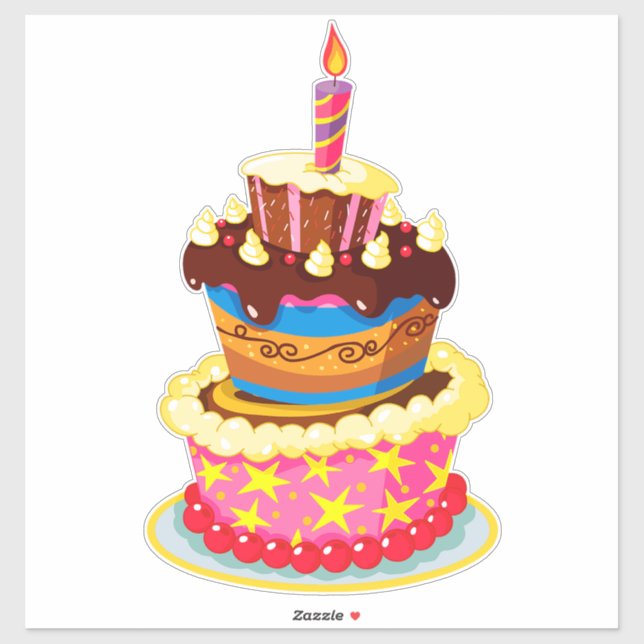 Sticker Gâteau D'Anniversaire De Couleurs Vives Avec Bougi (Feuille)