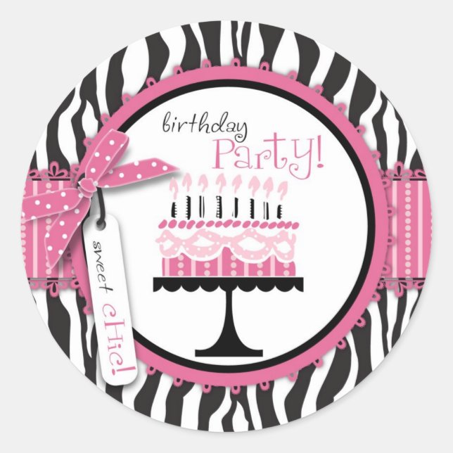 Sticker gâteau d'anniversaire sauvage rose (Devant)
