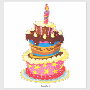 Sticker Gâteau d'anniversaire vivement coloré avec bougie