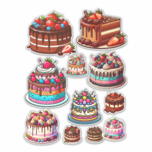 Sticker gâteau dessert pâtisserie illustrations couleur ar