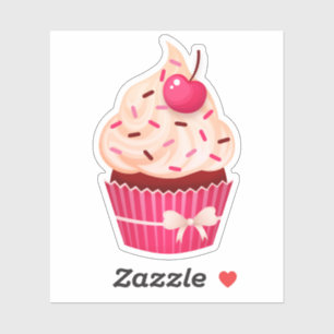 Sticker Gâteau rose girly avec pépites et cerise