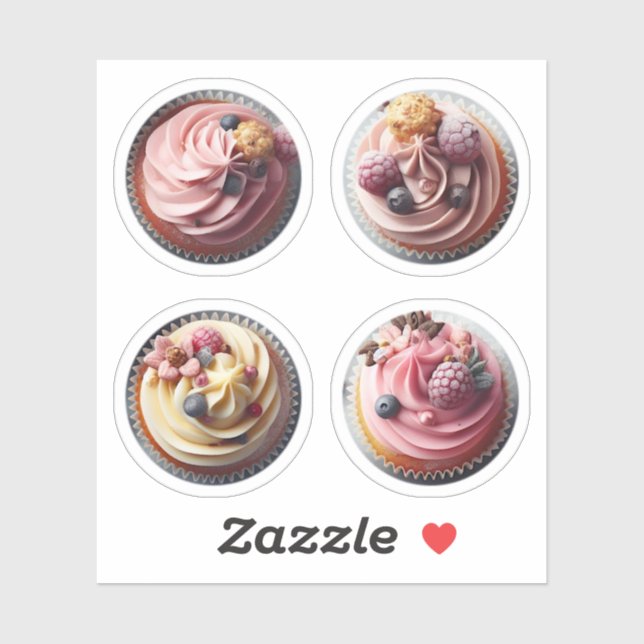 Sticker Gâteaux à la crème sucrée Cupcake Muffins Photo Ét (Feuille)
