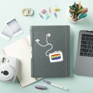 Sticker Gay pride   Rainbow Cassette Player