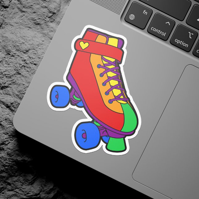 Sticker Gay pride Retro Rainbow Roller Skate (Cartoon rainbow retro roller skate in gay pride flag colors.)
