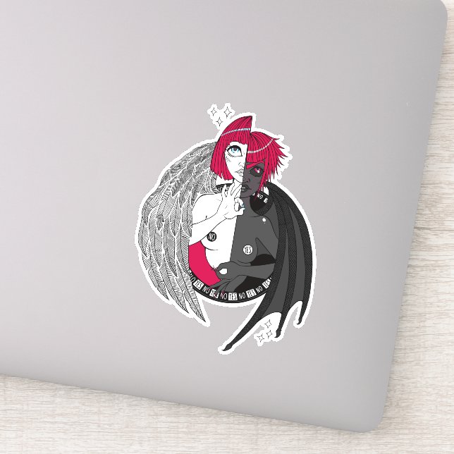 Sticker Gemini Angel Demon Black Red Anime Carton (Détail)
