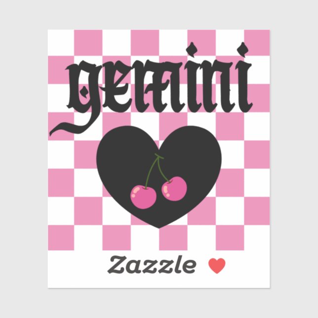 Sticker Gemini Gothique Esthétique À damiers Cerise Art (Feuille)