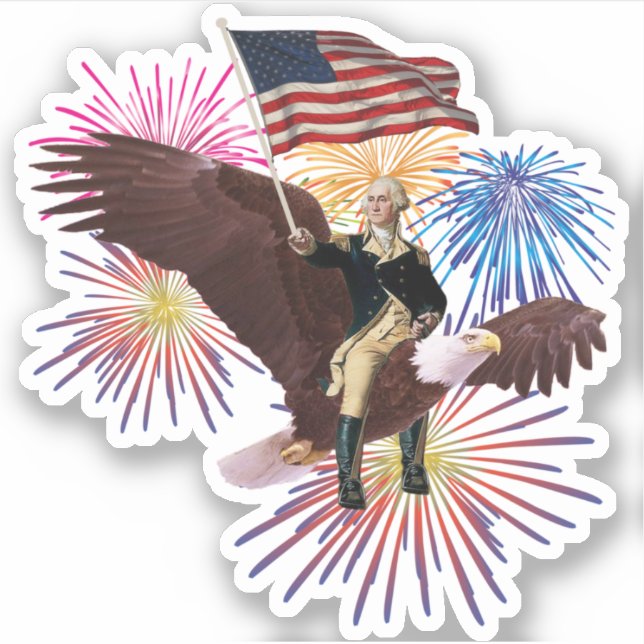 Sticker George Washington chevauchant un aigle avec un dra (Devant)