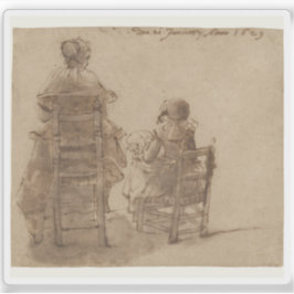 Sticker Gerard ter Borch - Une dame et un enfant qui confe
