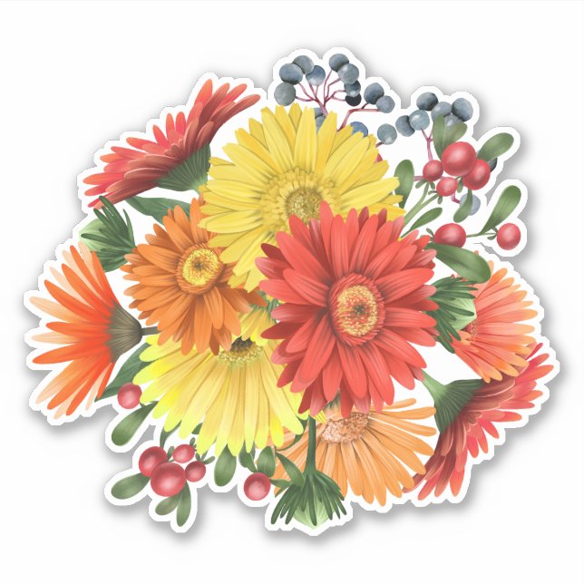 Sticker Gerbera Daisy Bouquet Floral Aquarelle (Devant)