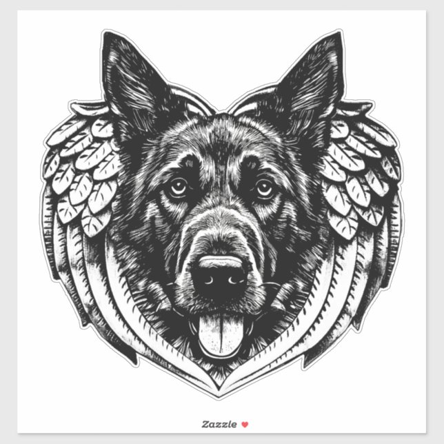 Sticker German shepherd Angel dog head art illustration (Feuille)