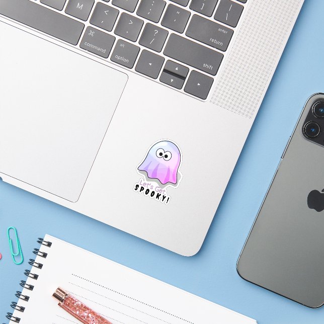 Sticker Ghost Google Eyes rose mignon : Éffrayant & Whimsi (Ordinateur portable avec iPhone)