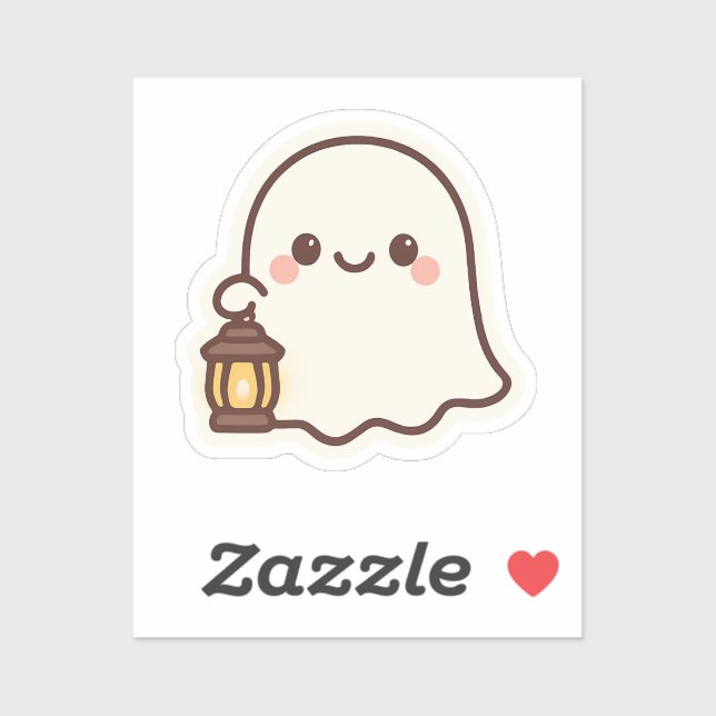 Sticker Ghost Kawaii avec lanterne - Design d'esprit migno (Feuille)