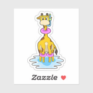 Sticker Girafe à la natation avec anneau de natation