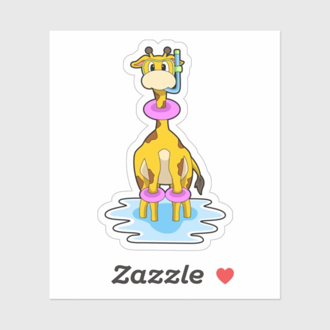 Sticker Girafe à la natation avec anneau de natation (Feuille)
