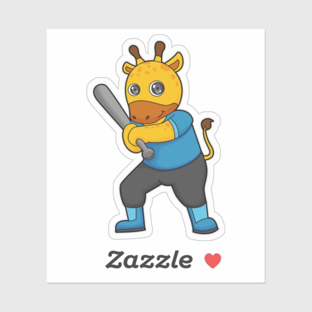 Sticker Girafe au baseball avec batte de baseball (Feuille)
