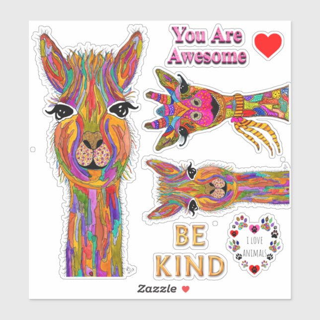 Sticker Giraffe de Llama mignonne et mots merveilleux Stic (Feuille)