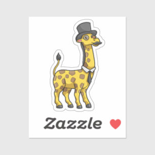 Sticker Giraffe en Gentleman avec Casquette, Cravate et Mo