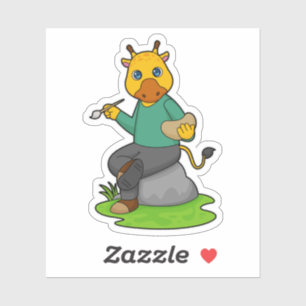 Sticker Giraffe en peintre avec pinceau