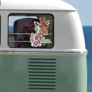 Sticker Giraffe Fleurs de Portrait Jaunes