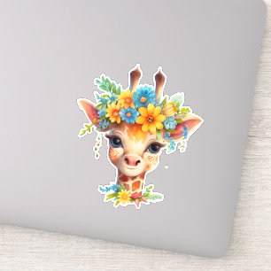Sticker Giraffe mignonne à couronne florale