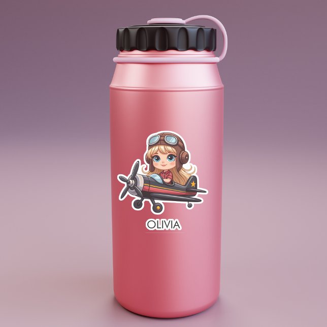 Sticker  Girl Flying Airplane cute cartoon Personalized (Créateur téléchargé)