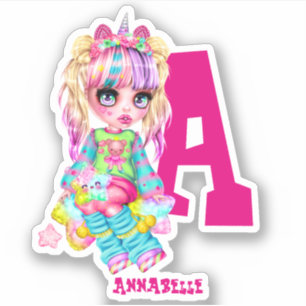 Sticker Girls Cute Unicorn Personnalisé Nommé Monogramme