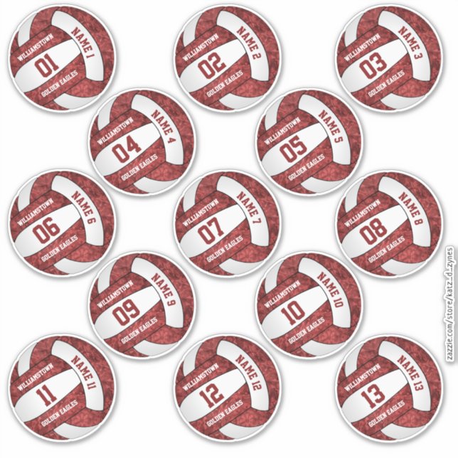 Sticker girly maron blanc volley-ball personnalisation nom (Devant)