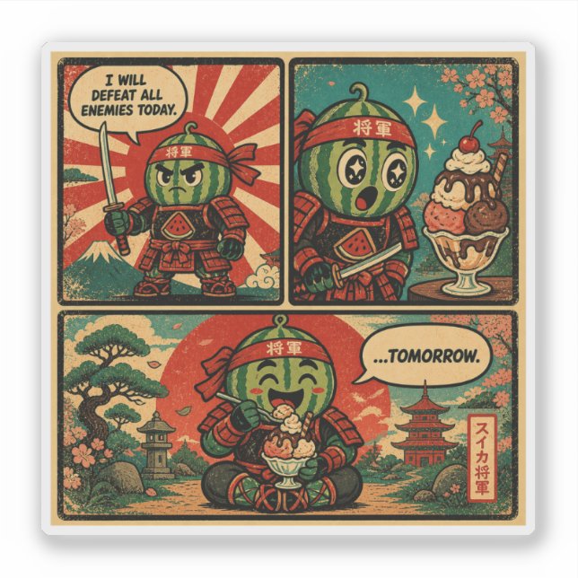 Sticker Glace Shogun Pastèque — Drôle de Procrastination (Devant)
