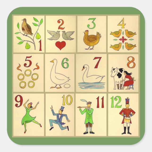 Sticker, glänzend, groß, 3 Zoll CHRISTMAS FOLART Quadratischer Aufkleber (Vorderseite)