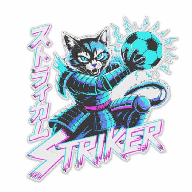 Sticker Glitch Art Samurai Striker Cat for gaming console (Devant)