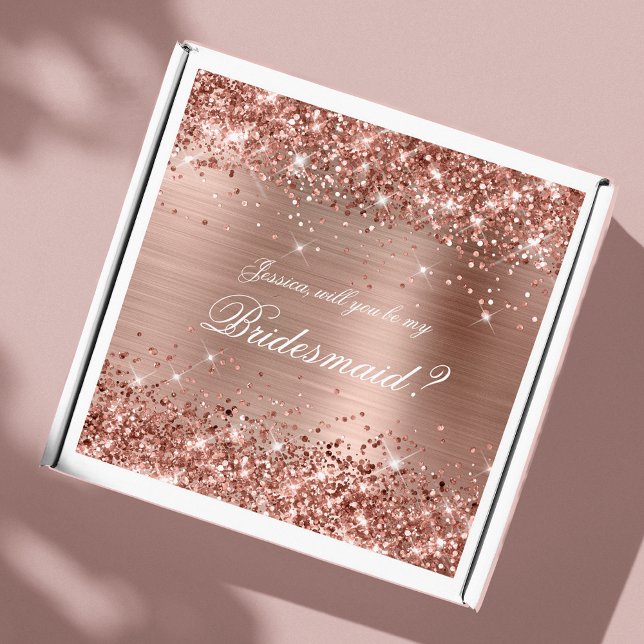 Sticker Glittery Rose Gold Bridesmaid boîte cadeau (Créateur téléchargé)