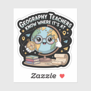 Sticker Globe Kawaii Mignon avec Boussole – Géographie Drô