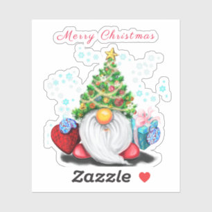 Sticker Gnome avec Casquette d'arbre de Noël et autocollan
