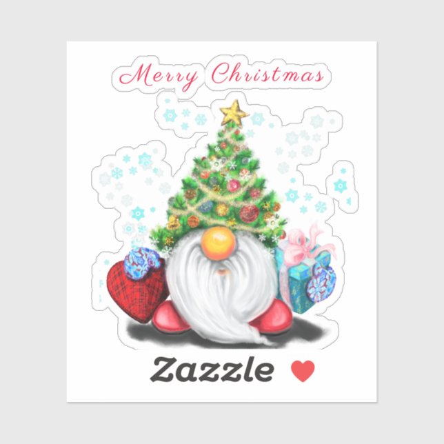 Sticker Gnome avec Casquette d'arbre de Noël et autocollan (Feuille)
