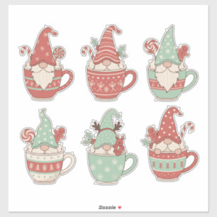 Sticker Gnomes de Noël Cozy dans des Tasses: Fêtes Esthéti