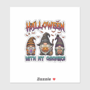 Sticker Gnomes d'Halloween Trois Gnomes Chapeau de Sorcièr
