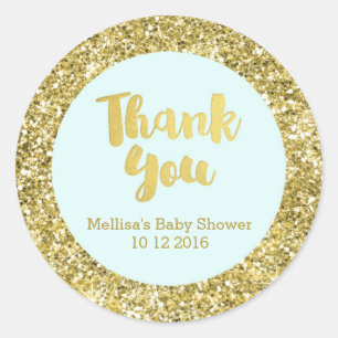 Sticker Gold Blue Baby shower Merci Favoriser