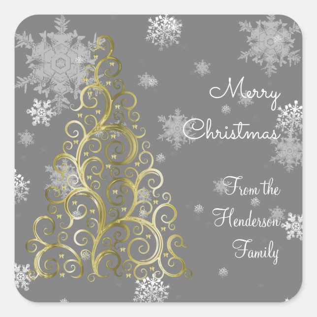 Sticker Gold Christmas Tree et Snowflakes (Devant)
