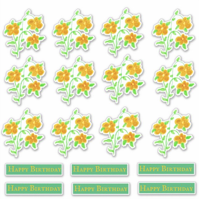 Sticker Gold Floral joyeux décors d'anniversaire (Devant)