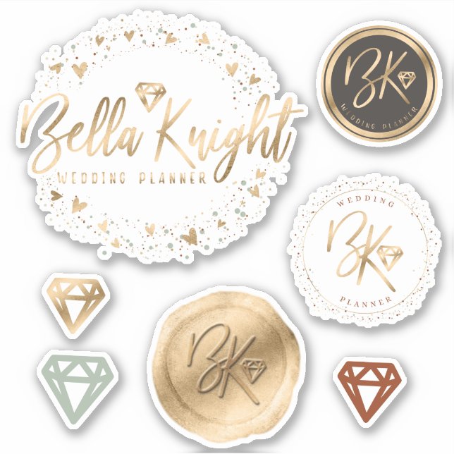 Sticker Gold Heart Gem & Confetti Custom Made Company Logo (Devant)