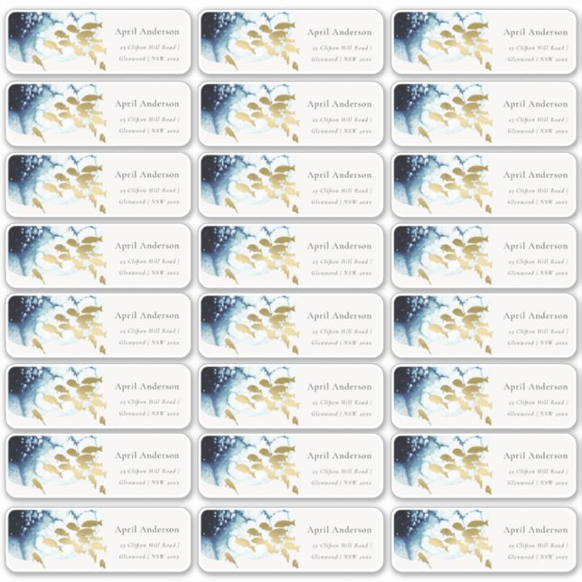 Sticker Gold Navy Fish Underwater Sea Adresse de l'invité (Devant)