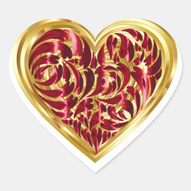Sticker Gold Red Heart Valentines (Devant)