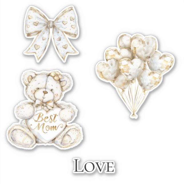 Sticker Gold White Hearts Maman (Devant)
