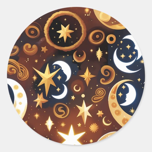 Sticker - Golden Ochre Celestial Moon Mystic Lunar (Vorderseite)