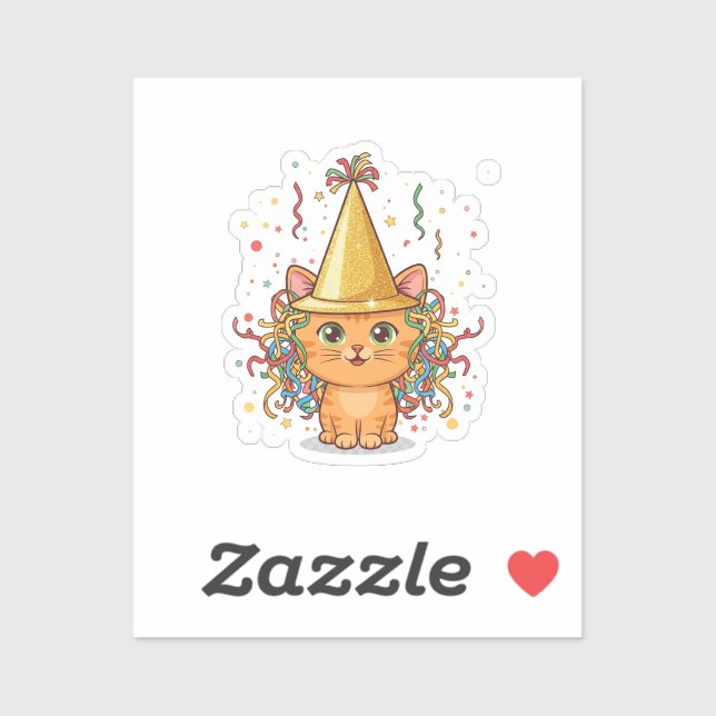 Sticker Golden Party Hat Cat Festive New Year's Midnight  (Feuille)